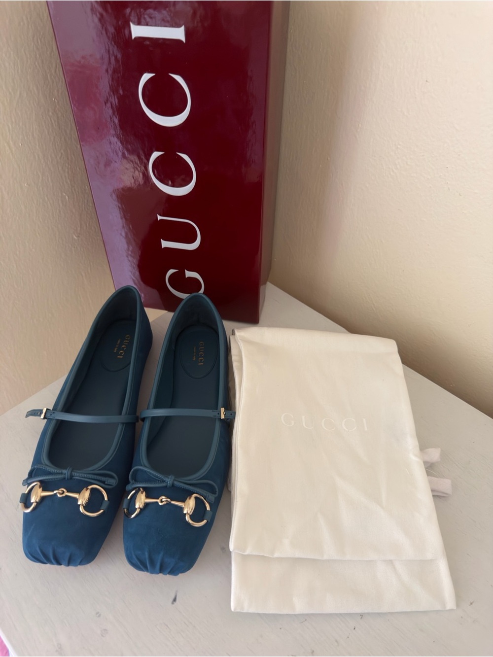 NIB Gucci Horsebit Ballet Flats Blue Suede Mary Jane Shoes Size 38 $1030 - Picture 12 of 13
